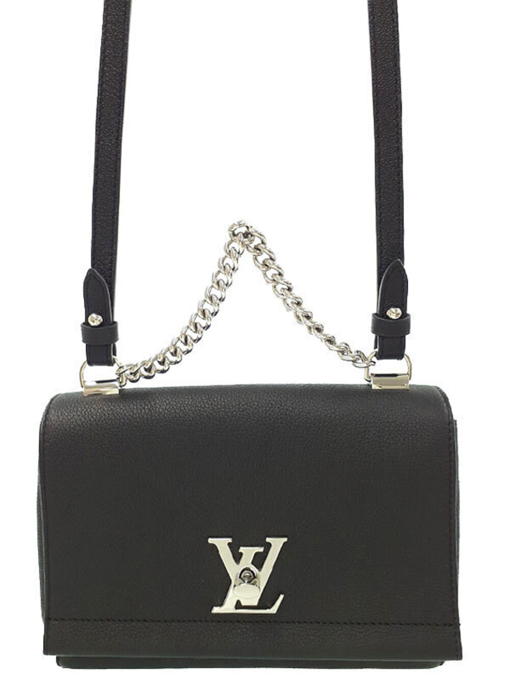 Louis Vuitton grained calfskin Lockme II Chain bag LV turnlock Black